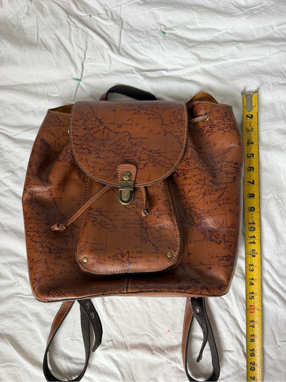 Patricia Nash Tan Brown Map-Print Leather Backpack - Picture 6 of 6